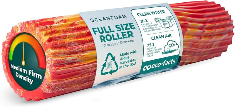 Oceanfoam Tidal Roller - Red, Gold & Natural Marbled - Muscle Massage Foam Roller for Back Pain & Stretching - Firm and Ergonomic Wide Wave Textured - Yoga, Athletics, & Wellness - Full Size, 20" x 5" - Image 1
